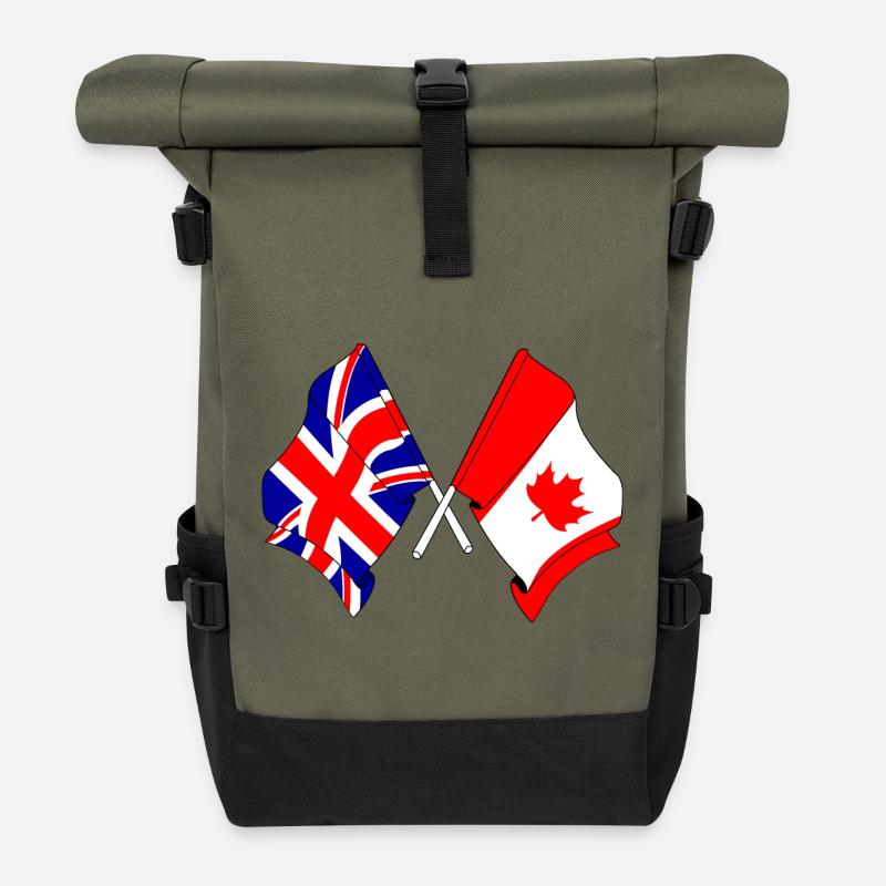 Drapeau de l’Angleterre et drapeau du Canada - Sac à dos roll top - olive/noir