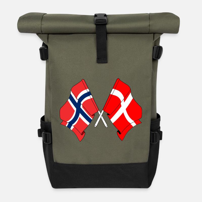 Flagge Norwegen, Flagge Dänemark - Rolltop Rucksack - Olive/Schwarz