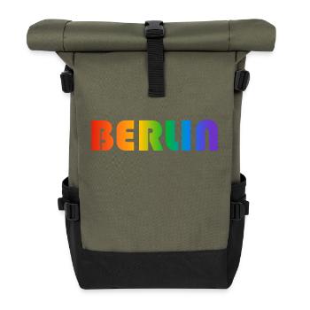 Berliner Regenbogen Text - Rolltop Rucksack - Olive/Schwarz - Vorne