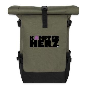 KH - Fighter's Heart Saying - Roll Top Backpack - olive/black - Front
