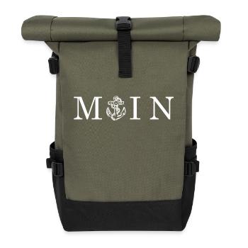 MOIN mit maritimen Anker, weiß - Rolltop Rucksack - Olive/Schwarz - Vorne