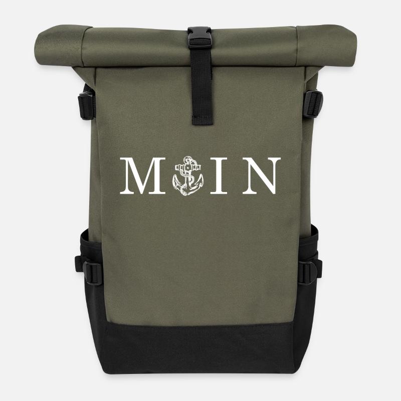 MOIN mit maritimen Anker, weiß - Rolltop Rucksack - Olive/Schwarz