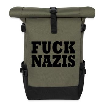 Fuck nazis - Roll Top Backpack - olive/black - Front