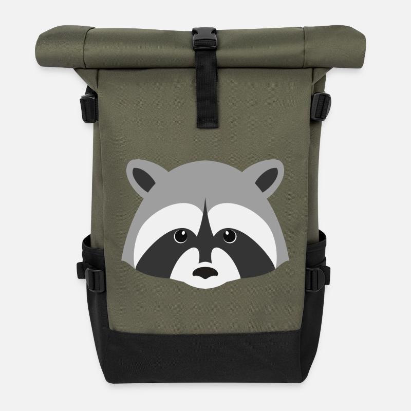 Minimalistisches Waschbär-Design - Rolltop Rucksack - Olive/Schwarz