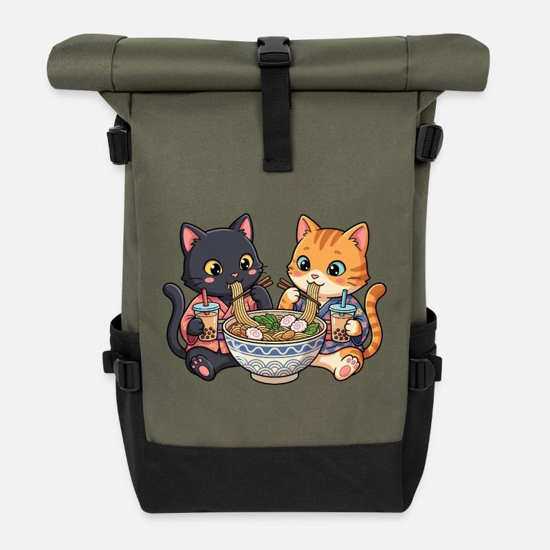 Cats Ramen Bubble Tea - Rolltop Rucksack - Olive/Schwarz