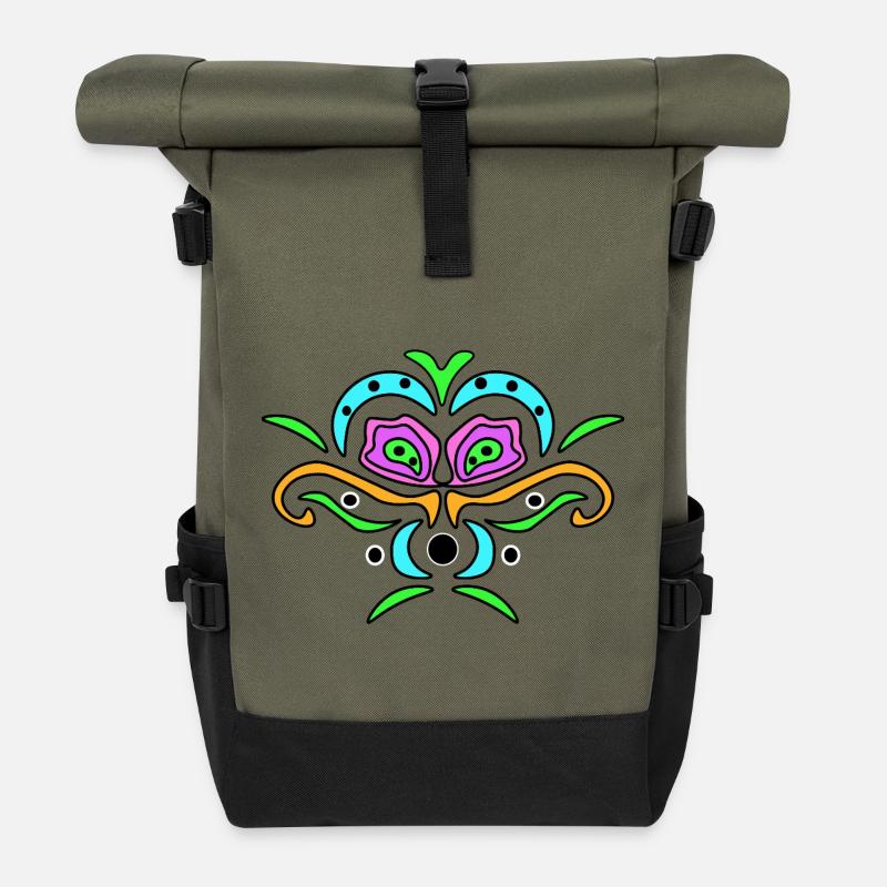 Color Mandala Mask - Roll Top Backpack - olive/black