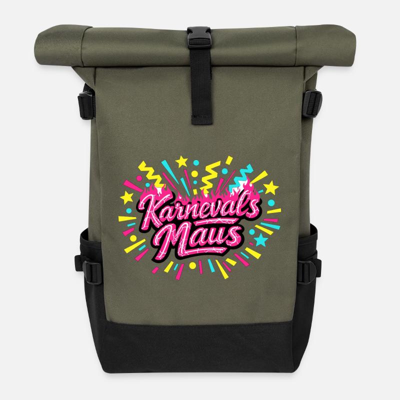 Karnevalsmaus - Karneval Geschenk - Rolltop Rucksack - Olive/Schwarz