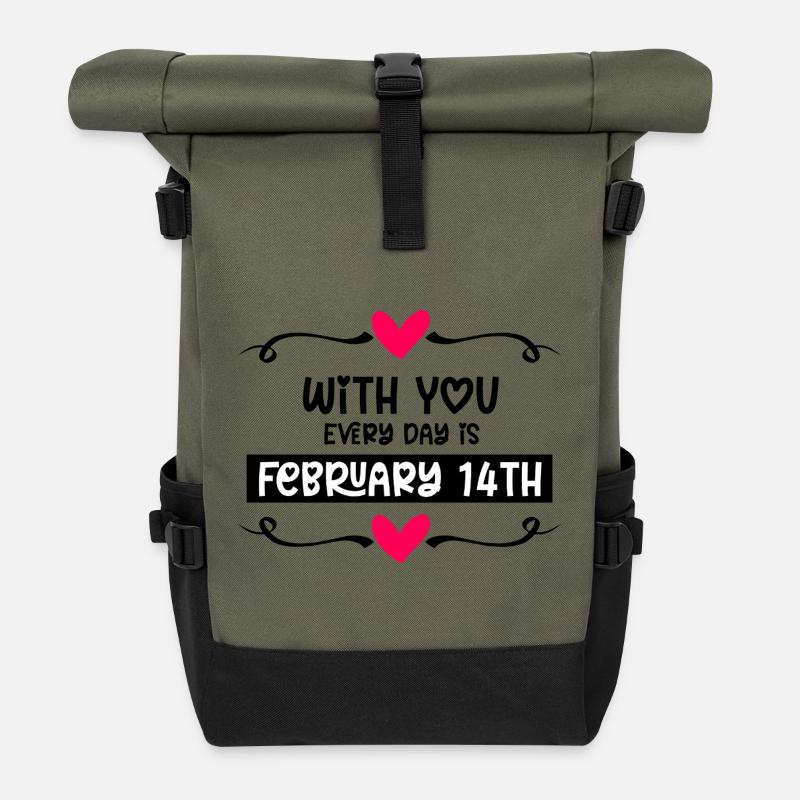 Mit dir ist jeden Tag Valentinstag - Rolltop Rucksack - Olive/Schwarz