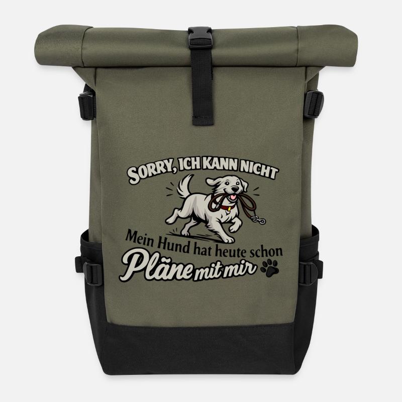 Sorry, ich kann nicht – Hund hat Pläne - Rolltop Rucksack - Olive/Schwarz