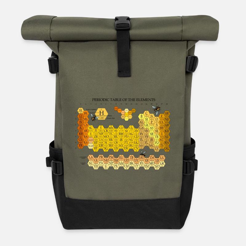 Periodic Table Of The Elements Honeycomb With Bees - Roll Top Backpack - olive/black