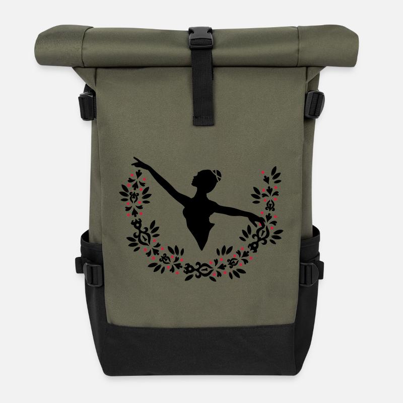 Eine Ballerina und ein Blätterkranz - Rolltop Rucksack - Olive/Schwarz