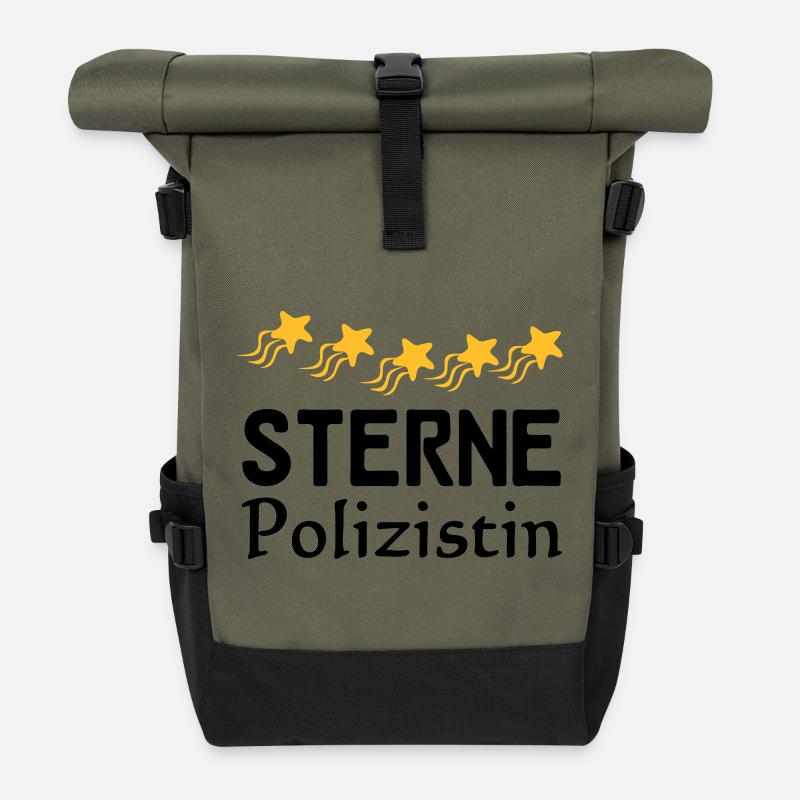 Sterne Polizistin Geschenk - Rolltop Rucksack - Olive/Schwarz