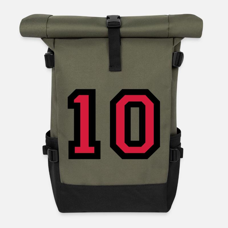 Zahl 10 - Nummer 10 (Rot) Nr. 10 - Rolltop Rucksack - Olive/Schwarz