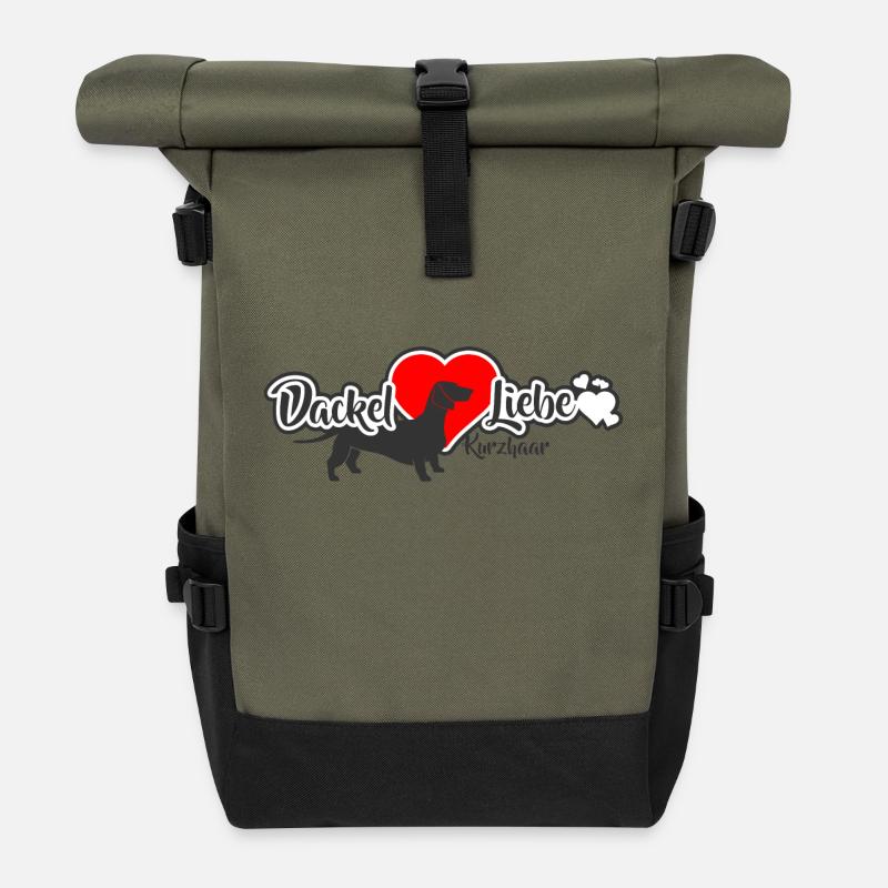 DackelLiebe Kurzhaar Dackel - Rolltop Rucksack - Olive/Schwarz