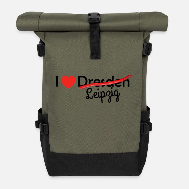 Leipzig! - Rolltop Rucksack - Olive/Schwarz