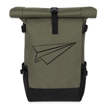 airplane aeroplane flugzeug heissluftballon air ba - Rolltop Rucksack - Olive/Schwarz - Vorne