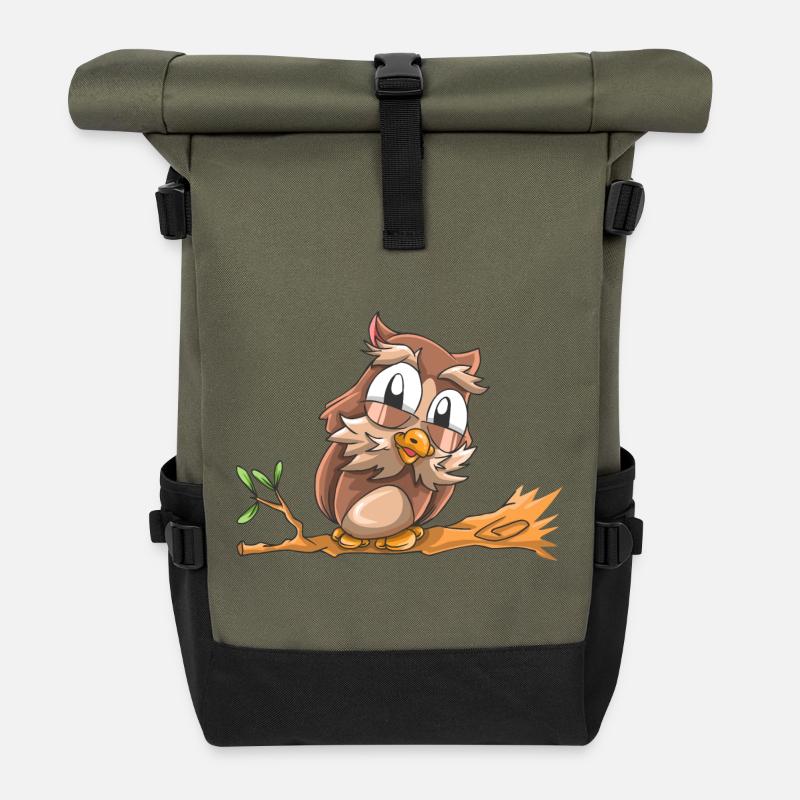 Lachende Eule - Rolltop Rucksack - Olive/Schwarz