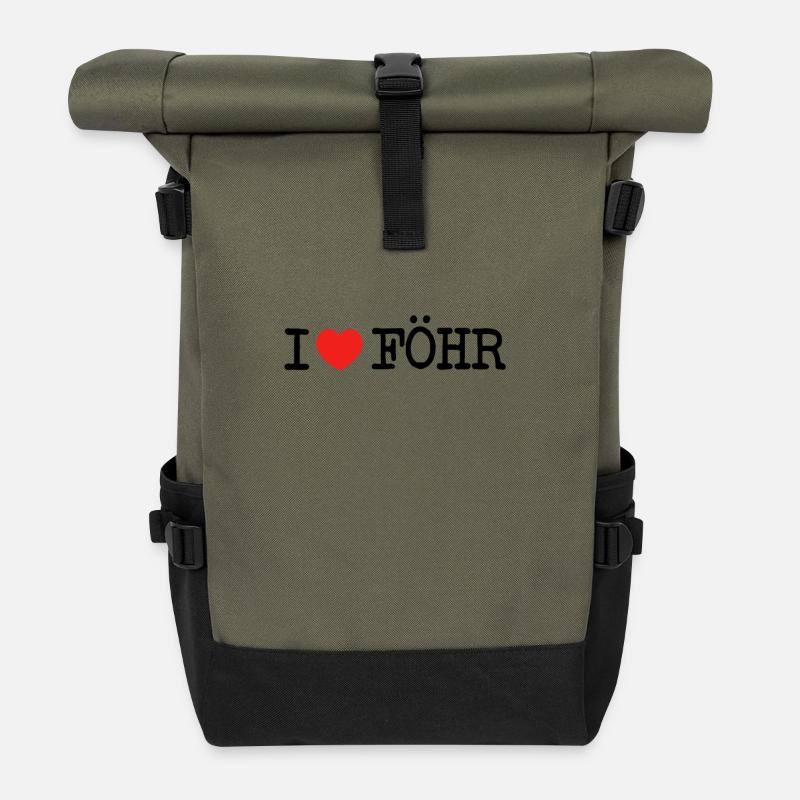 I love Föhr - Rolltop Rucksack - Olive/Schwarz