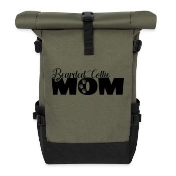 Bearded Collie Mom Mama Hundemama - Rolltop Rucksack - Olive/Schwarz - Vorne