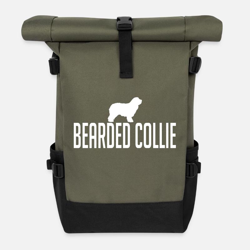 BEARDED COLLIE Hunderasse - Rolltop Rucksack - Olive/Schwarz