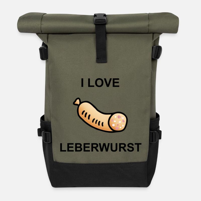 Wurstesser - I Love Leberwurst - Rolltop Rucksack - Olive/Schwarz