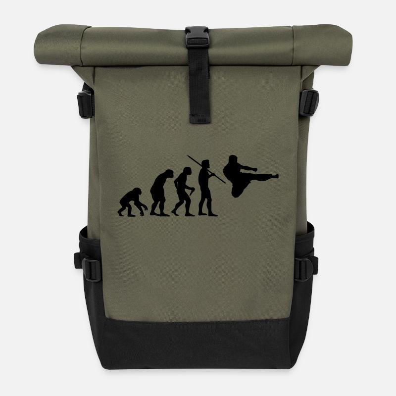Évolution de l'homme - Arts martiaux - Sac à dos roll top - olive/noir
