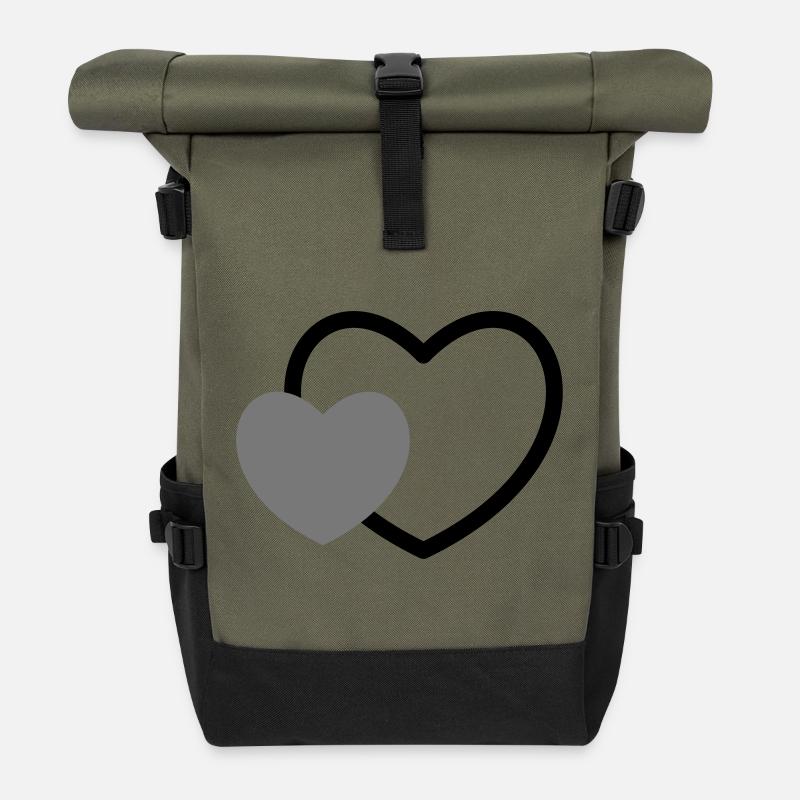 Herz im Herz I 2 Herzen Liebe Geschenk - Rolltop Rucksack - Olive/Schwarz