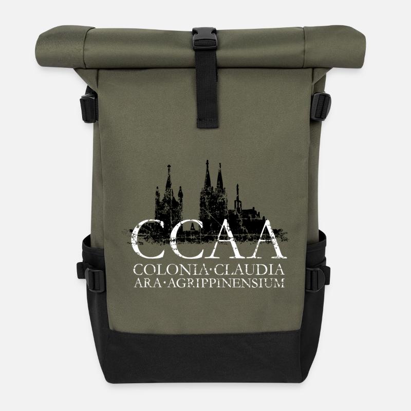 CCAA Skyline Köln Dom Groß St. Martin (Vintage) - Rolltop Rucksack - Olive/Schwarz