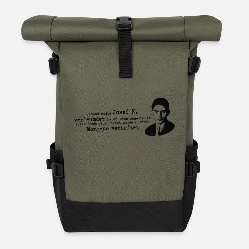 Franz Kafka Zitat Prozess Josef K - Rolltop Rucksack - Olive/Schwarz