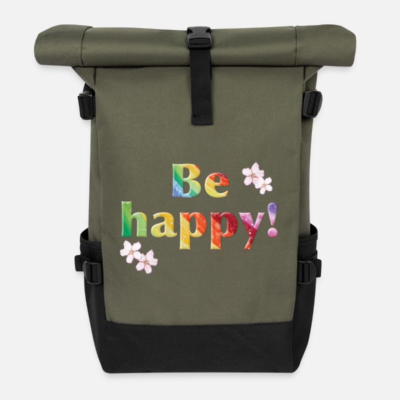 Be happy Rainbow - Sonja Ariel von Staden - Rolltop Rucksack - Olive/Schwarz