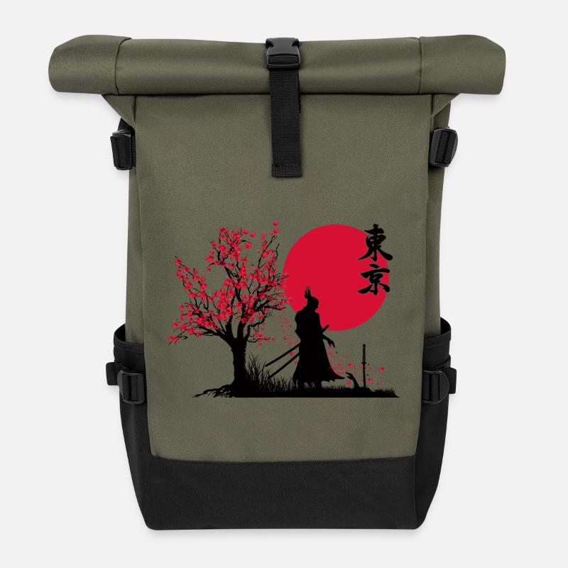 Samurai Shadow Slayer | HDR-Grafik Japanische Kunst - Rolltop Rucksack - Olive/Schwarz
