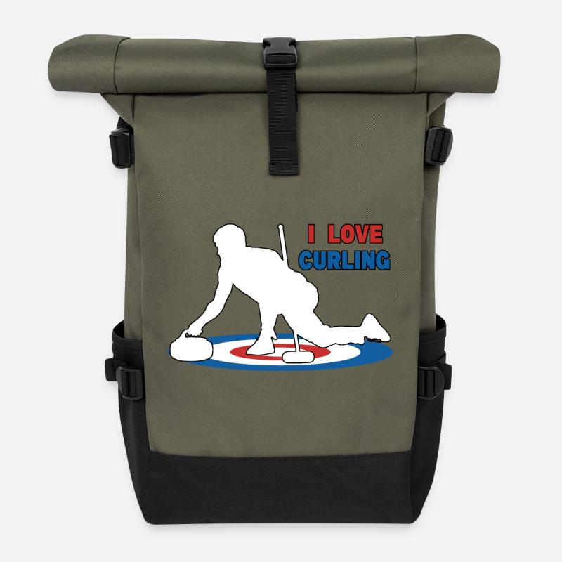 Ich liebe Curling - Rolltop Rucksack - Olive/Schwarz