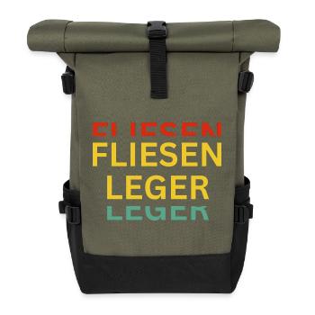 Motivierende Wortspiel-Kunst auf Textilien - Rolltop Rucksack - Olive/Schwarz - Vorne