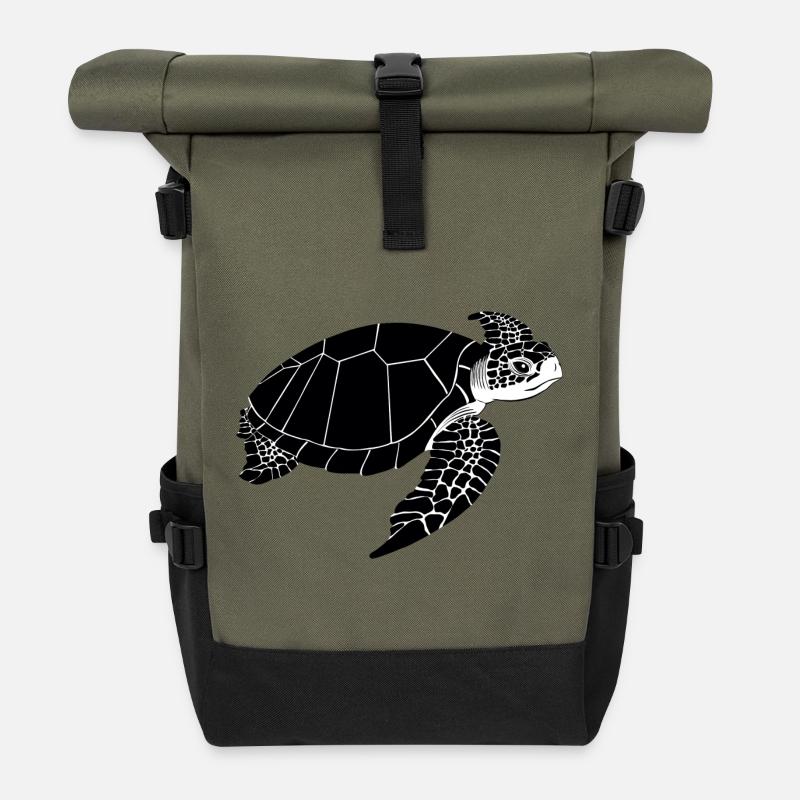 Schildkröte Schwarzweiß - Rolltop Rucksack - Olive/Schwarz