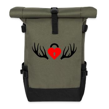 Cuckold Hahnrei Hörner - Rolltop Rucksack - Olive/Schwarz - Vorne