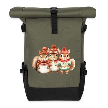 Winter squirrel trio - Roll Top Backpack - olive/black - Front