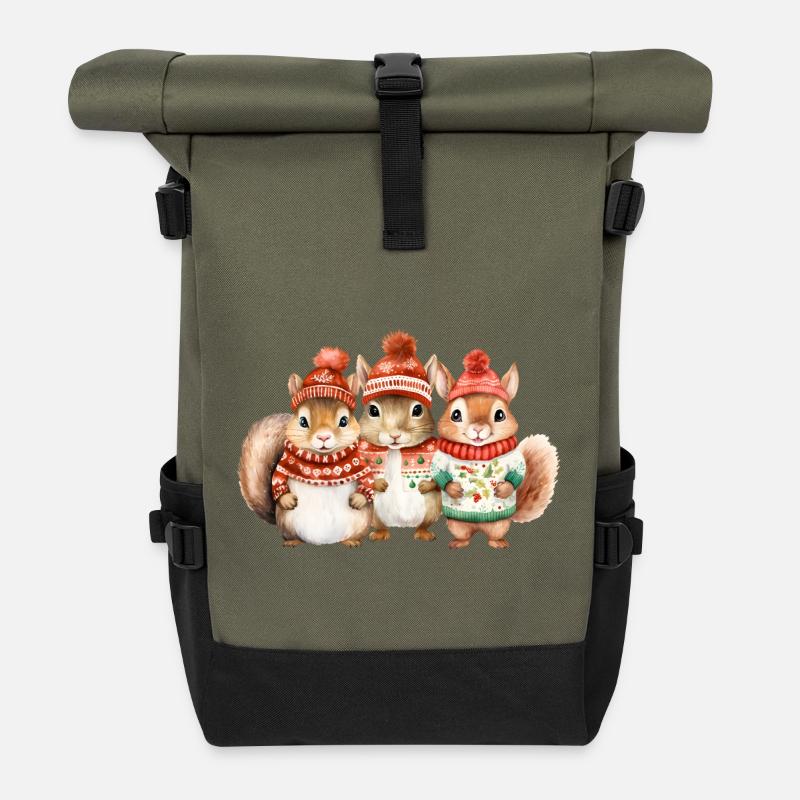 Trio d’écureuils d’hiver - Sac à dos roll top - olive/noir