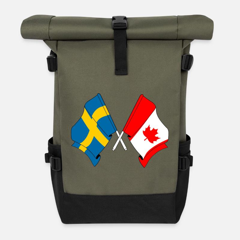 Drapeau de la Suède, drapeau du Canada - Sac à dos roll top - olive/noir