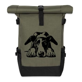 Galgo Kopf mit Pfoten - Rolltop Rucksack - Olive/Schwarz - Vorne