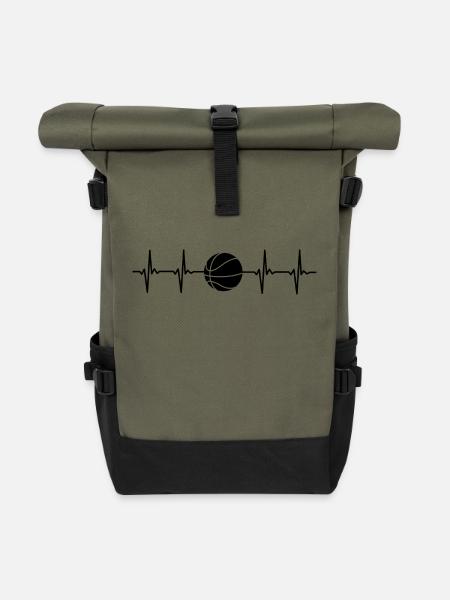 I love Basketball Heartbeat Pulse - Fitness Design - Rolltop Rucksack - Olive/Schwarz