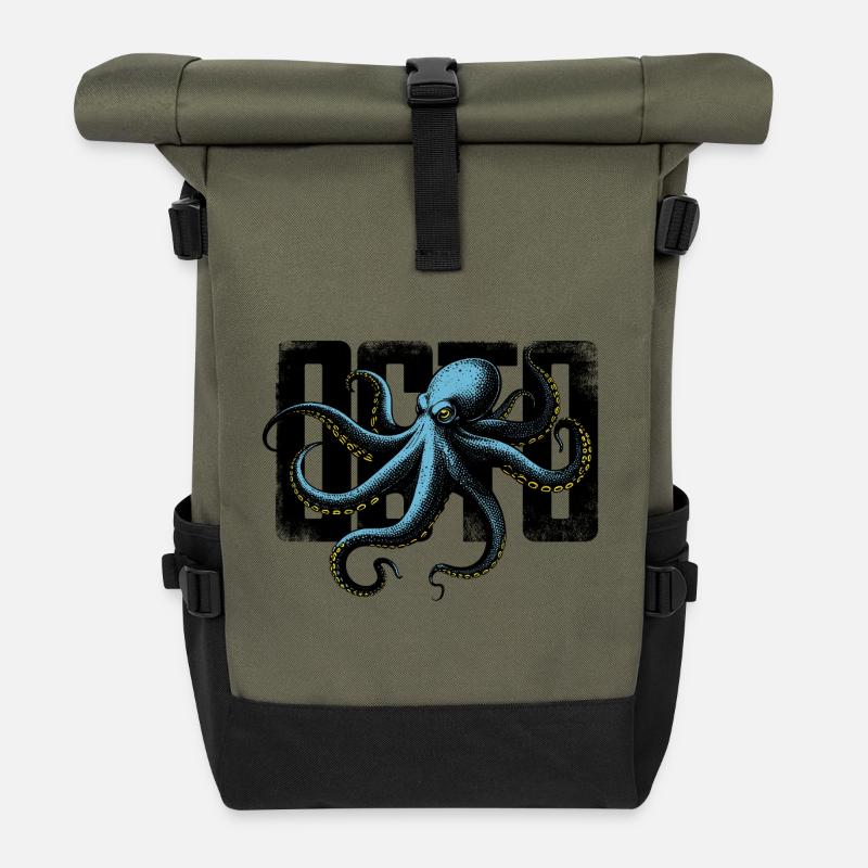 Pieuvre Stylisée - Sac à dos roll top - olive/noir