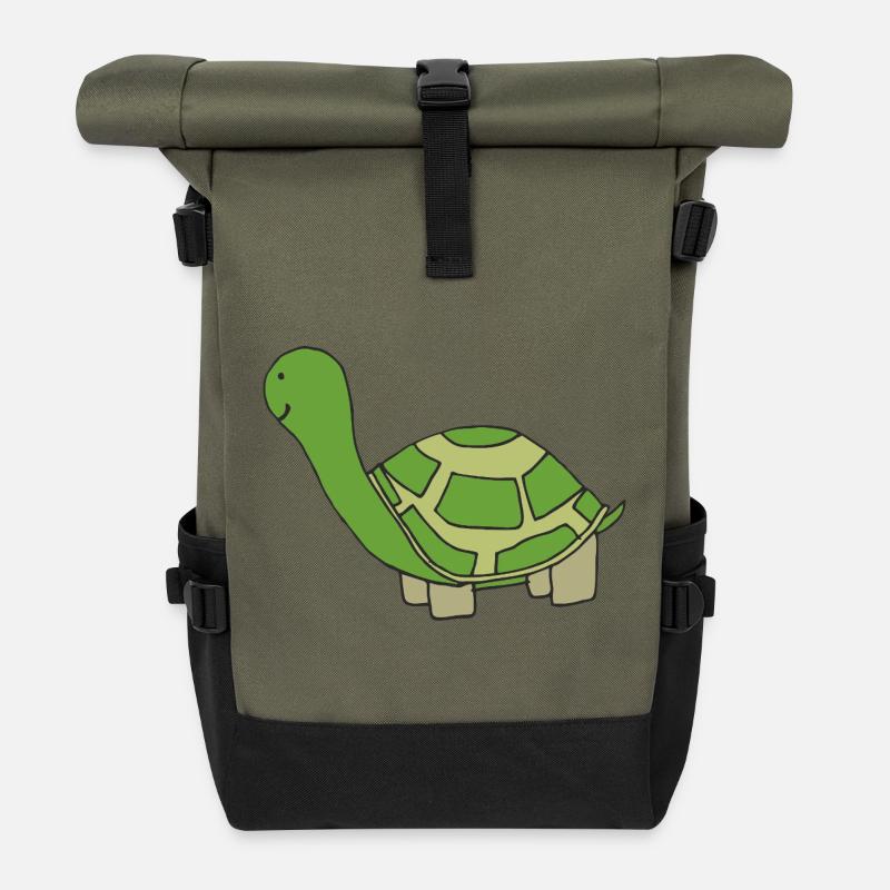 Verspielte Schildkröte Illustration - Rolltop Rucksack - Olive/Schwarz