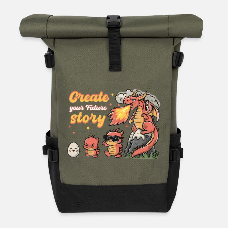 Create Your Future Story Child School Motivation - Roll Top Backpack - olive/black