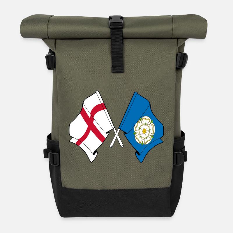 Yorkshire & England Crossed - Roll Top Backpack - olive/black