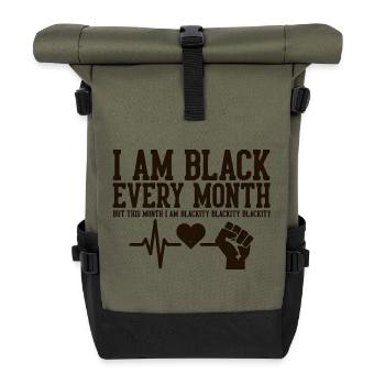 I Am Black Every Month Heartbeat Fist - Roll Top Backpack - olive/black - Front