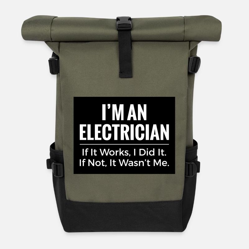 Elektriker-T-Shirt – Witz über Funny Trade Arbeitskleidung - Rolltop Rucksack - Olive/Schwarz
