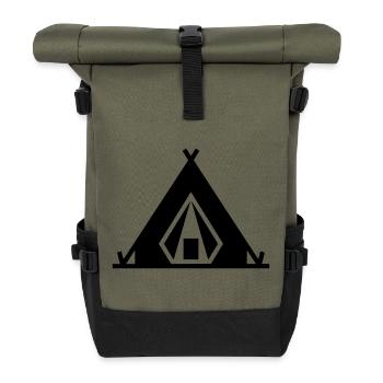 Camping Tent Outdoor Icon - Roll Top Backpack - olive/black - Front