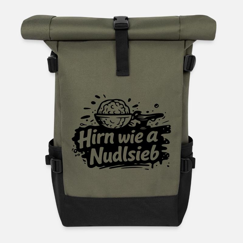 Brain like a pasta strainer - Roll Top Backpack - olive/black