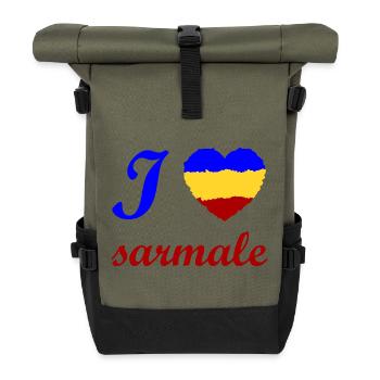 Ich liebe Sarmale und Rumänien - Rolltop Rucksack - Olive/Schwarz - Vorne
