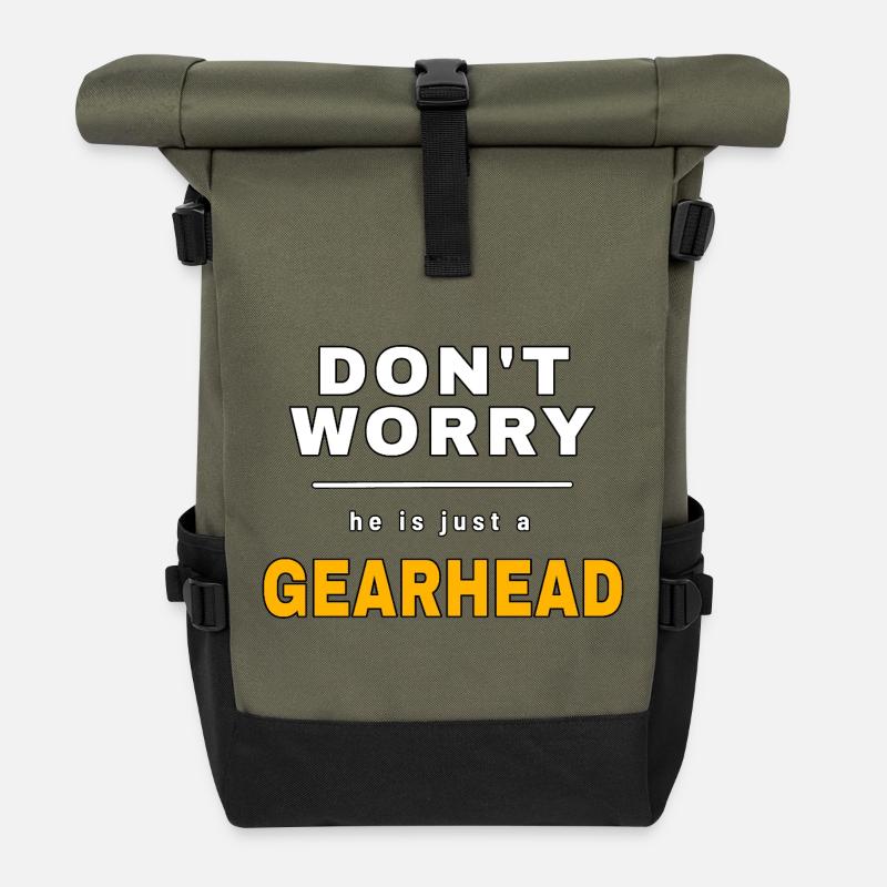 Don't worry he is just a gearhead – Auto Shirt - Rolltop Rucksack - Olive/Schwarz